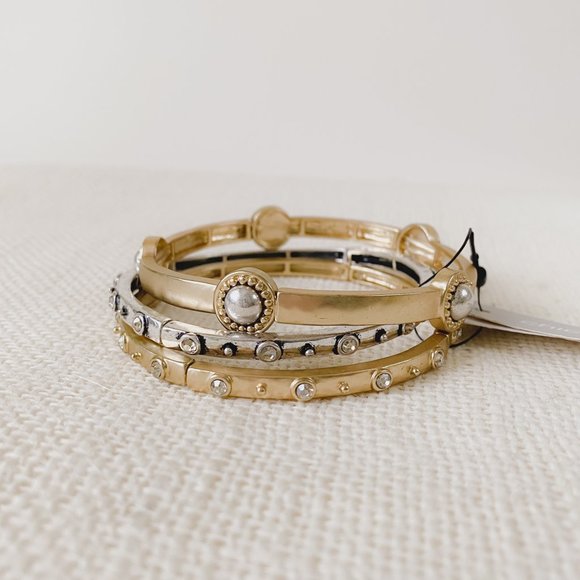 Chico's Jewelry - New Chico's Juliette Mixed Metal Gold Silver Rhinestone Stretch Bracelet Set